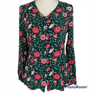 Matilda Jane Green Floral Blouse Long Sleeve Fit & Flare Button-up Tunic Size S